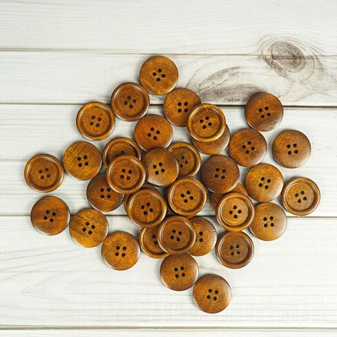 50 Pcs 1 inch Wooden Buttons, 25mm Premium Buttons for Sewing Craft Clothing, Brown Color, Natural Chestnut Made, 4 Hole in Kuwait