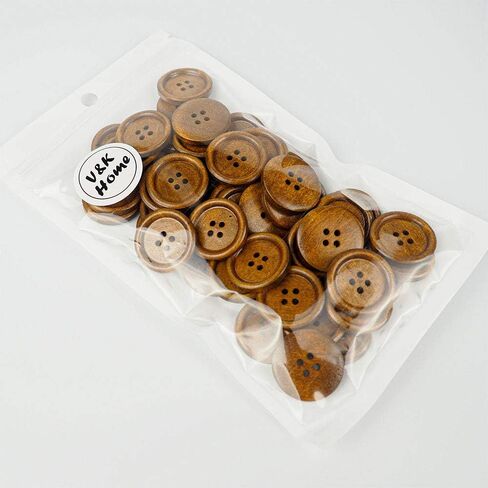 50 Pcs 1 inch Wooden Buttons, 25mm Premium Buttons for Sewing Craft Clothing, Brown Color, Natural Chestnut Made, 4 Hole in Kuwait