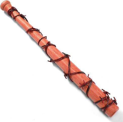 Wood Baseball Bat and Fake Barbed Wire Set, 25.2 Inch Wooden Ball Bat Wood Bats Plastic Barb Wire Decoration Prop for Halloween Cosplay Cowboy Party Decoration (Red Wire) in Saudi Arabia