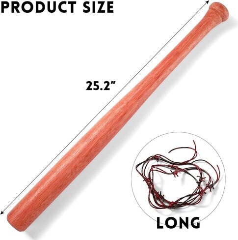 Wood Baseball Bat and Fake Barbed Wire Set, 25.2 Inch Wooden Ball Bat Wood Bats Plastic Barb Wire Decoration Prop for Halloween Cosplay Cowboy Party Decoration (Red Wire) in Saudi Arabia