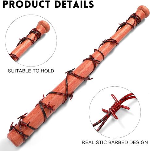 Wood Baseball Bat and Fake Barbed Wire Set, 25.2 Inch Wooden Ball Bat Wood Bats Plastic Barb Wire Decoration Prop for Halloween Cosplay Cowboy Party Decoration (Red Wire) in Saudi Arabia