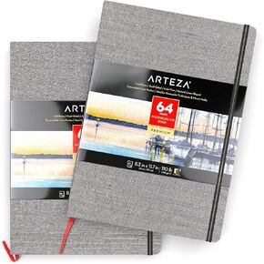 Arteza 8.3x11.7 Inch Watercolor Book, Pack of 2, 64 Pages per Pad, 110lb/230 GSM, Linen Bound with Bookmark Ribbon and Elastic Strap, Art Supplies for Watercolor Techniques and Mixed Media in Saudi Arabia