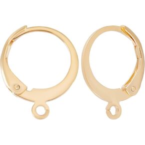 Beebeecraft 50Pcs/Box 24K Gold Plated Stainless Steel French Leverback Earring Hooks 15.5x10x1.5mm Interchangeable Dangle Ear Wire Findings for Jewelry Making