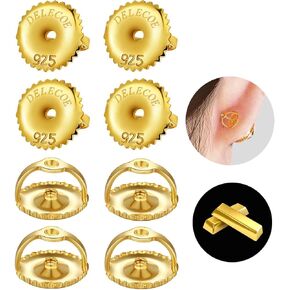 DELECOE 2 Pairs 14K Gold Screw On Earring Backs for Diamond Studs 925 Stering Silver Hypoallergenic Screw Backs Replacement Fit Post Sizes .032'/0.8mm Gold Color in Saudi Arabia