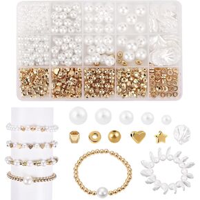 NQEUEPN 610 قطعة خرز لصنع الأساور، 4/6/8/10/12 مم مجموعة خرز اللؤلؤ DIY لصنع المجوهرات الساحرة خرز فاصل فضفاض خرز اللؤلؤ لصنع الأساور والمجوهرات (أبيض) in Kuwait