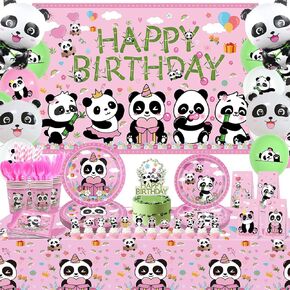 Panda Birthday Party Decorations - Panda Party Supplies Including Backdrop, Cake Toppers,Plates, Cups, Napkins, Tablecloths, Panda Balloons (C)