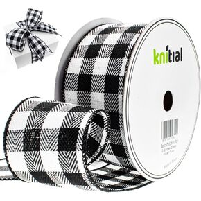 Buffalo Plaid Wired Ribbon 1-1/2 Inch x 25 Yards Dark Red, Black, and White Multicolor Buffalo Check Ribbon for Gift Wrapping, Crafts, and Decorations