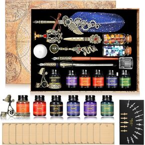 Quill Pen and Ink Set, Feather Pen Ink Set, Wax Seal Stamp Kit, Calligraphy Set, Valentine's Day Gifts for Writing Lovers Birthday Gifts, Ideal Calligraphy Gifts for Holidays(Peacock Feather)