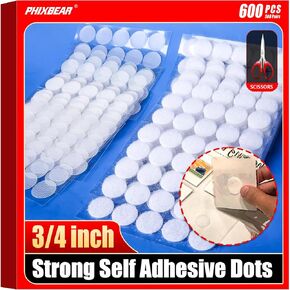 PHIXBEAR 600 Pcs 3/4 inch Large Strong Self Adhesive Dots, Hook and Loop Dots for Classroom, 300 Pairs White Sticky Dots, Circles 0.79" in Kuwait