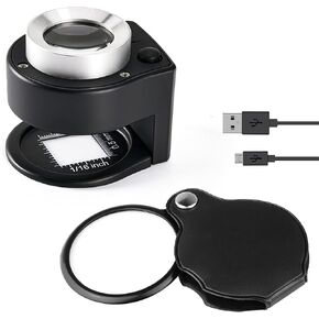 mtorpt 30X Loupe Magnifier, USB Rechargeable Desktop Metal Magnifying Glass with White LED Light and Purple Light with Scale for Textile Jewelry Tools Stamp Currency Coins (with Portable Magnifier) in Kuwait