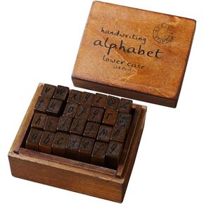DIYOMR Vintage Letter Stamps Wood Rubber Stamps, 26Pcs Alphabet Stamps Set with Old Red Vintage Wooden Box for Gift Card Making Scrapbook DIY Ancient Typing Simulation (Lowercase, Italics)