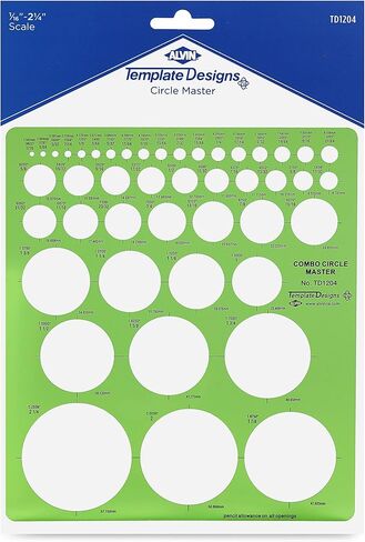 قالب ALVIN Circle Radius Master Template TD1202، قالب للفنانين والمهندسين المعماريين والتصميم والصياغة، مقاس 3/64 بوصة إلى 7.5 بوصة in Kuwait