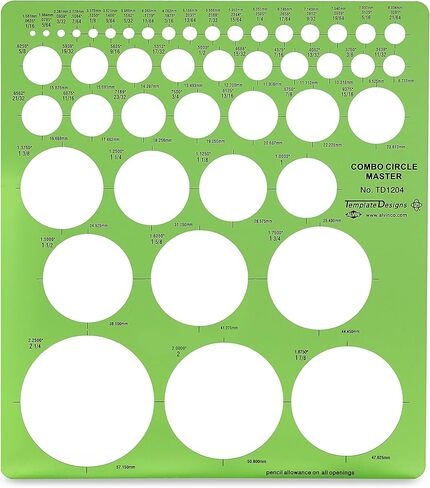 قالب ALVIN Circle Radius Master Template TD1202، قالب للفنانين والمهندسين المعماريين والتصميم والصياغة، مقاس 3/64 بوصة إلى 7.5 بوصة in Kuwait