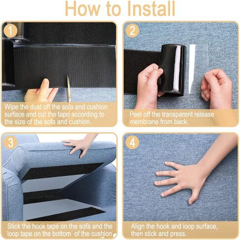 مقبض وسادة أريكة ملفوف غير قابل للانزلاق للحفاظ على وسائد الأريكة من الانزلاق، شريط لاصق ذاتي اللصق لوسادة الأريكة (10 سم × 3 متر، أسود) in Kuwait