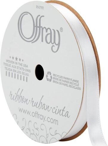 Offray 1/2" Wide Single Face Satin Craft and Decorative Ribbon, 21 Total Feet, White in Saudi Arabia