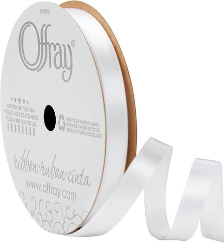 Offray 1/2" Wide Single Face Satin Craft and Decorative Ribbon, 21 Total Feet, White in Saudi Arabia