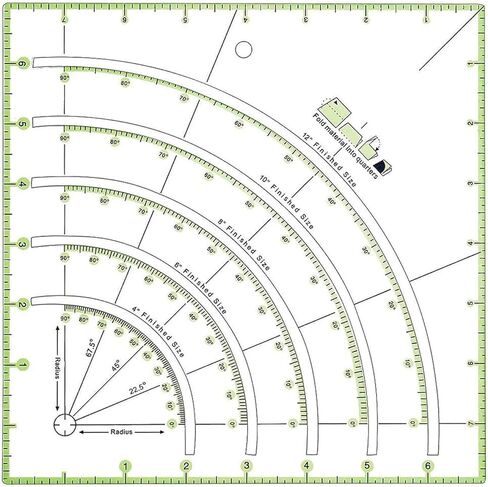 مسطرة لحاف، أقواس ومروحة لحاف دائري مسطرة متعددة الوظائف قوس القطع مسطرة مسطرة، مسطرة لحافة أكريليك مع خطوط مزدوجة ملونة لقطع قماش مسطرة قالب خياطة الحرف in Kuwait