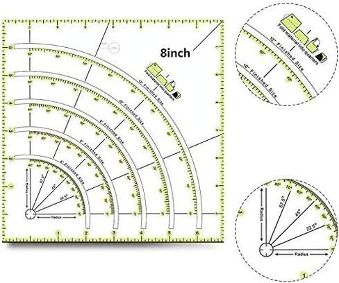 مسطرة لحاف، أقواس ومروحة لحاف دائري مسطرة متعددة الوظائف قوس القطع مسطرة مسطرة، مسطرة لحافة أكريليك مع خطوط مزدوجة ملونة لقطع قماش مسطرة قالب خياطة الحرف in Kuwait