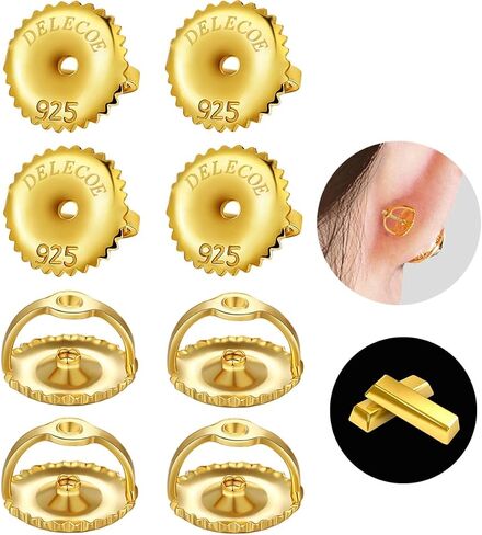 DELECOE 2 Pairs 14K Gold Screw On Earring Backs for Diamond Studs 925 Stering Silver Hypoallergenic Screw Backs Replacement Fit Post Sizes .032'/0.8mm Gold Color in Kuwait