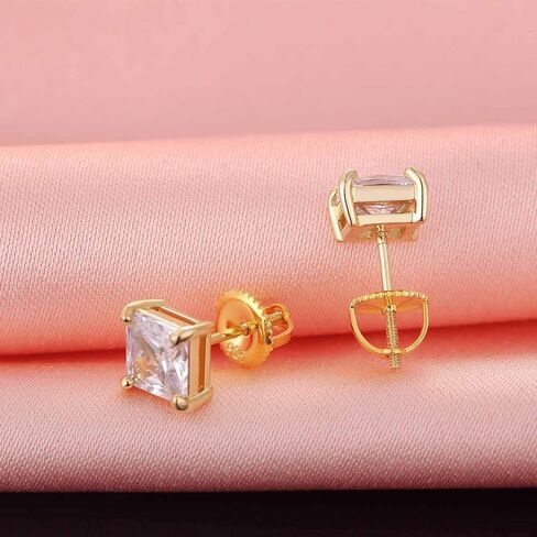 DELECOE 2 Pairs 14K Gold Screw On Earring Backs for Diamond Studs 925 Stering Silver Hypoallergenic Screw Backs Replacement Fit Post Sizes .032'/0.8mm Gold Color in Kuwait