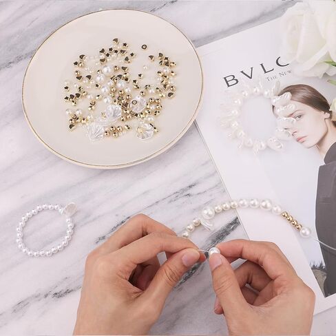 NQEUEPN 610 قطعة خرز لصنع الأساور، 4/6/8/10/12 مم مجموعة خرز اللؤلؤ DIY لصنع المجوهرات الساحرة خرز فاصل فضفاض خرز اللؤلؤ لصنع الأساور والمجوهرات (أبيض) in Kuwait