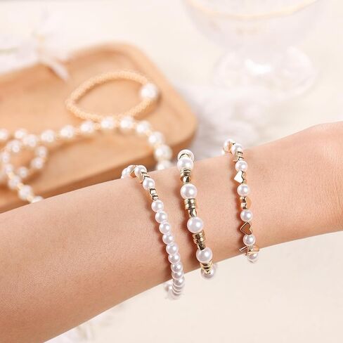 NQEUEPN 610 قطعة خرز لصنع الأساور، 4/6/8/10/12 مم مجموعة خرز اللؤلؤ DIY لصنع المجوهرات الساحرة خرز فاصل فضفاض خرز اللؤلؤ لصنع الأساور والمجوهرات (أبيض) in Kuwait