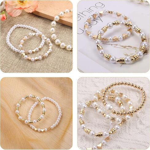 NQEUEPN 610 قطعة خرز لصنع الأساور، 4/6/8/10/12 مم مجموعة خرز اللؤلؤ DIY لصنع المجوهرات الساحرة خرز فاصل فضفاض خرز اللؤلؤ لصنع الأساور والمجوهرات (أبيض) in Kuwait