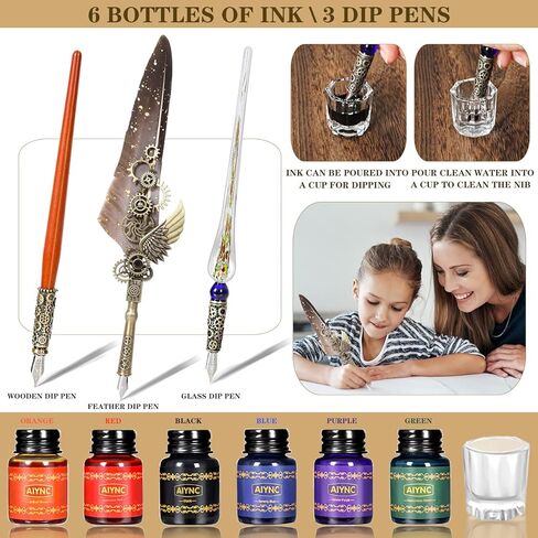 Quill Pen and Ink Set, Feather Pen Ink Set, Wax Seal Stamp Kit, Calligraphy Set, Valentine's Day Gifts for Writing Lovers Birthday Gifts, Ideal Calligraphy Gifts for Holidays(Peacock Feather) in Kuwait