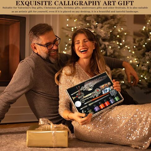 Quill Pen and Ink Set, Feather Pen Ink Set, Wax Seal Stamp Kit, Calligraphy Set, Valentine's Day Gifts for Writing Lovers Birthday Gifts, Ideal Calligraphy Gifts for Holidays(Peacock Feather) in Kuwait