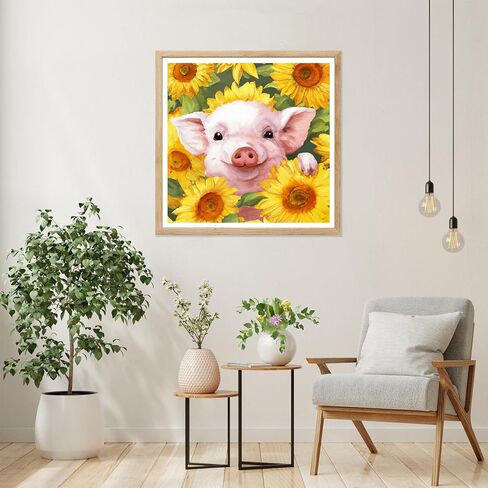 مجموعات الطلاء الماسي من جويتشي، مجموعات فنية ماسية خنزير عباد الشمس للبالغين المبتدئين، لوحة فنية خماسية الأبعاد DIY لهدية ديكور الحائط المنزلي (12 × 12 بوصة) in Kuwait