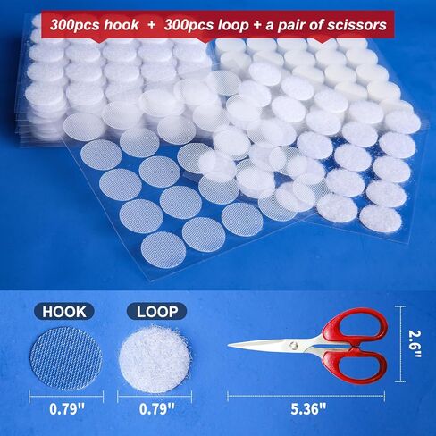 PHIXBEAR 600 Pcs 3/4 inch Large Strong Self Adhesive Dots, Hook and Loop Dots for Classroom, 300 Pairs White Sticky Dots, Circles 0.79" in Kuwait