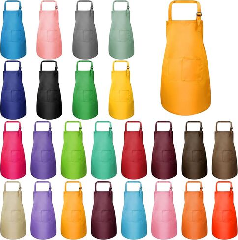 مريلة اطفال مع جيب من تيسوراست، مريلة شيف قابلة للتعديل، مآزر رسم للاطفال للخبز والرسم والطبخ لعمر 7-13 سنة، 24 لون، 18.1 × 24.4 انش, 24 لونًا in Kuwait
