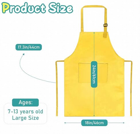 مريلة اطفال مع جيب من تيسوراست، مريلة شيف قابلة للتعديل، مآزر رسم للاطفال للخبز والرسم والطبخ لعمر 7-13 سنة، 24 لون، 18.1 × 24.4 انش, 24 لونًا in Kuwait