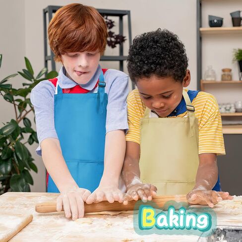 مريلة اطفال مع جيب من تيسوراست، مريلة شيف قابلة للتعديل، مآزر رسم للاطفال للخبز والرسم والطبخ لعمر 7-13 سنة، 24 لون، 18.1 × 24.4 انش, 24 لونًا in Kuwait