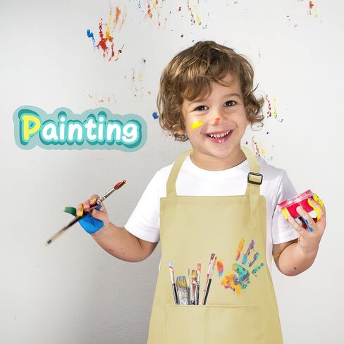 مريلة اطفال مع جيب من تيسوراست، مريلة شيف قابلة للتعديل، مآزر رسم للاطفال للخبز والرسم والطبخ لعمر 7-13 سنة، 24 لون، 18.1 × 24.4 انش, 24 لونًا in Kuwait