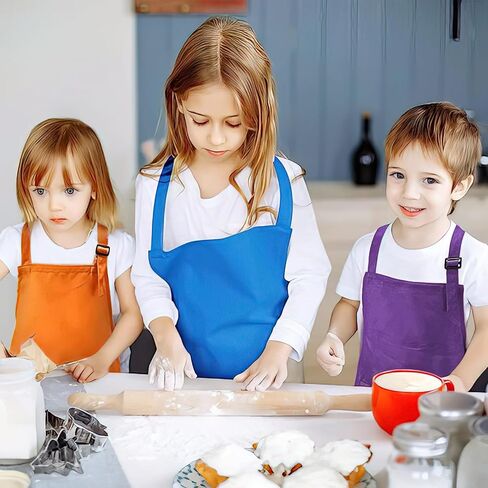 مريلة اطفال مع جيب من تيسوراست، مريلة شيف قابلة للتعديل، مآزر رسم للاطفال للخبز والرسم والطبخ لعمر 7-13 سنة، 24 لون، 18.1 × 24.4 انش, 24 لونًا in Kuwait