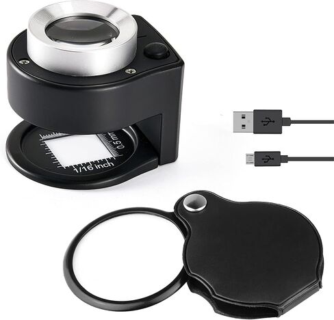 مكبرة 30 أضعاف لوب، عدسة مكبرة معدنية سطح المكتب قابلة لإعادة الشحن عبر USB مع ضوء LED أبيض وإضاءة بنفسجية مع ميزان لأدوات المجوهرات النسيجية ختم العملات المعدنية (مع مكبر محمول) in Kuwait