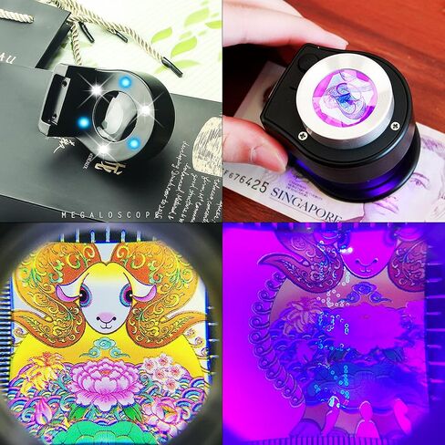 مكبرة 30 أضعاف لوب، عدسة مكبرة معدنية سطح المكتب قابلة لإعادة الشحن عبر USB مع ضوء LED أبيض وإضاءة بنفسجية مع ميزان لأدوات المجوهرات النسيجية ختم العملات المعدنية (مع مكبر محمول) in Kuwait