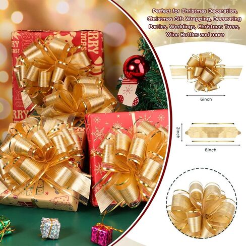 48 قطعة من أقواس السحب الكبيرة لتغليف الهدايا، قوس سحب من الأورجانزا لسلال الهدايا، أقواس شريطية كبيرة لتزيين هدايا الزفاف في عيد الحب (ذهبي) in Kuwait