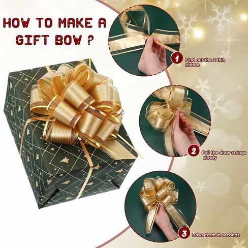 48 قطعة من أقواس السحب الكبيرة لتغليف الهدايا، قوس سحب من الأورجانزا لسلال الهدايا، أقواس شريطية كبيرة لتزيين هدايا الزفاف في عيد الحب (ذهبي) in Kuwait