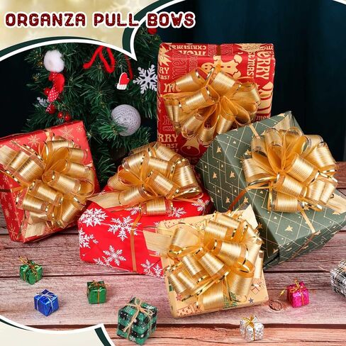 48 قطعة من أقواس السحب الكبيرة لتغليف الهدايا، قوس سحب من الأورجانزا لسلال الهدايا، أقواس شريطية كبيرة لتزيين هدايا الزفاف في عيد الحب (ذهبي) in Kuwait