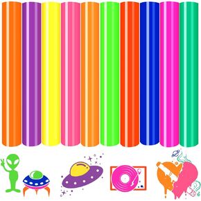 HTVSTD Neon HTV Heat Transfer Vinyl -12 * 10inches 10 Sheets Neon Iron On Vinyl Green Neon HTV Blue Neon Heat Transfer Vinyl for T-Shirts Compatible with Sillhoutte Cameo or Cricut