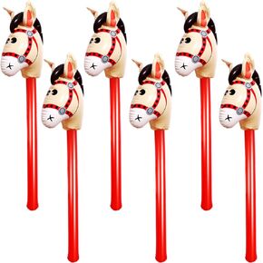 OBANGONG 6 Pcs Inflatable Stick Horse Inflatable Horse Head Stick Balloon Funny Stick Horse Toy for Kids Inflatable Horse on a Stick for Birthday Cowboy Party Supplies