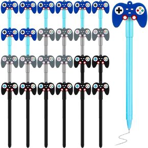 Tinlade 24 Pcs Video Game Pens Gamer Party Favors Video Gaming Themed Birthday Party Favor Gifts Controller Ink Kids Pens for Boys Classroom Prizes (Black,Blue,Gray)