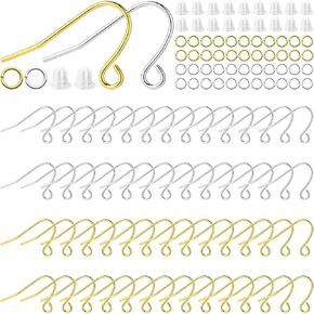 1800Pcs Earring Hooks for Jewelry Making Kit,Hypoallergenic Ear Wires Fish Hooks with Jump Rings and Earring Backs,Earring Findings French Earring Hooks for DIY Earrings Making Supplies(Silver,Gold) in Kuwait