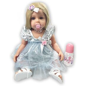 Reborn Baby Dolls, 22" Realistic Newborn Baby Doll with Soft Full Body Vinyl Silicone for Girls, Lifelike Real Life Baby Dolls with Colorful Cartoon Pattern Dress for Kids Aged 3+
