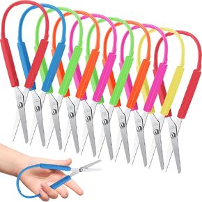 10 Packs Loop Scissors Colorful Grip Scissors for Kids and Teens 5.5 Inches Self Adaptive Opening Handles Grip Scissors Right and Lefty Support Cutting Scissors for Special Needs, 6 Colors