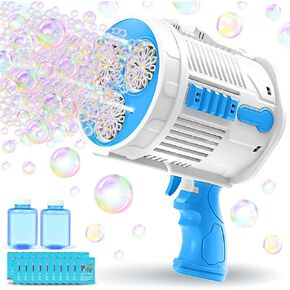 آلة مسدس فقاعات أوتوماتيكية من FEREDO KIDS - آلة فقاعات ملونة مع أضواء LED متضمنة 20 عبوة من محلول الفقاعات هدية خارجية للأطفال البالغين وحفلات أعياد الميلاد وحفلات الزفاف (أزرق وأصفر) in Kuwait