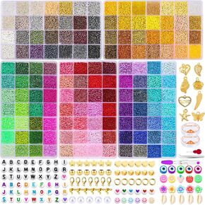 مجموعة 34000 قطعة من الخرز الزجاجي 3 مم لصنع المجوهرات، 140 لونًا من الخرز الصغير مع خرز الحروف المعلقة وحلقات القفز للأساور وقلادة وحلقات القرط، DIY، الفن، الهدايا والحرف اليدوية in Kuwait