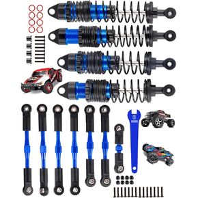RCHuiWow RC الصدمات وشدادات قابلة للتعديل ترقيات جزء لـ 1/10 Slash Stampede Rustler Bandit VXL 4X4، الألومنيوم الأمامي الخلفي 4 قطع ممتص الصدمات و7 قطع وصلات ربط المقطورة، تيتانيوم